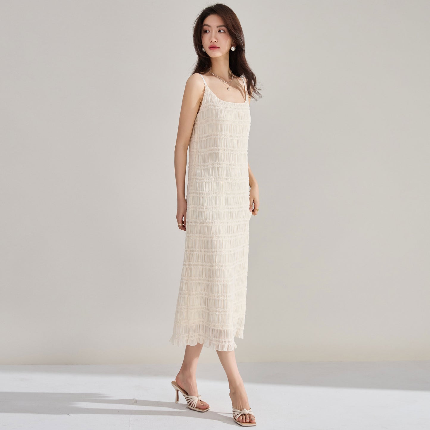 Ethereal Pleated Lace Slip Dress