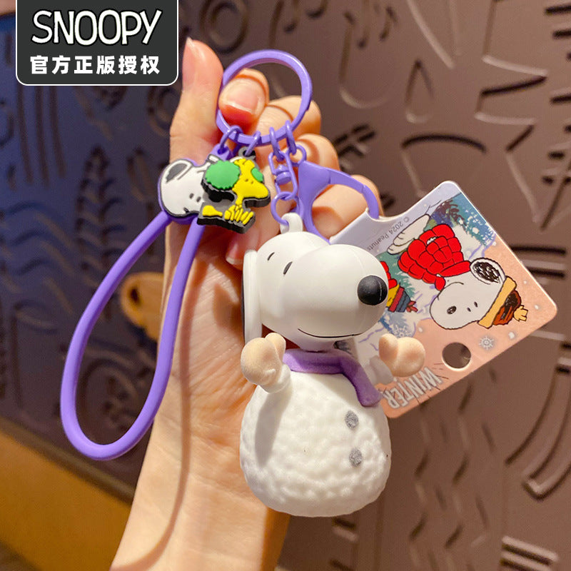 SNOOPY Warm Winter Cute Dog Pendant Christmas Keychain Student Backpack Keychain Ring