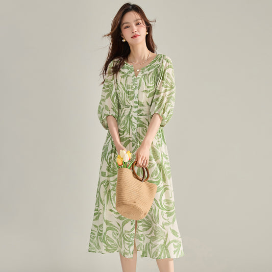 Tropical Breeze Leaf Print Dress