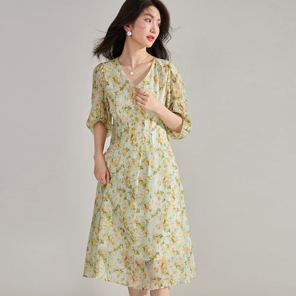 Meadow Green V-Neck Floral Dress