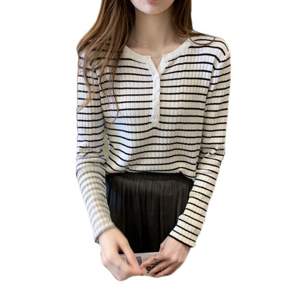 Women's Striped Long Sleeve Knitted Top