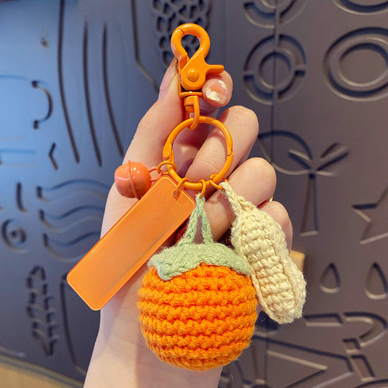 Creative hand woven yarn hook woven persimmon peanut keychain exquisite plush hook woven good things happen bag pendant