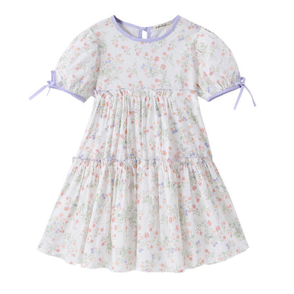 Short-Sleeved Girls' Cotton Floral Dress