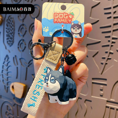 Resin standing posture wooden carving dog keychain, cute and exquisite female creativity, two Ha keychain bag pendant