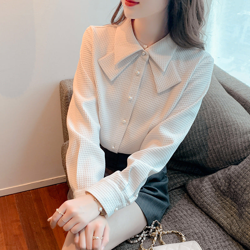 Women's French Style White Long-Sleeve Blouse