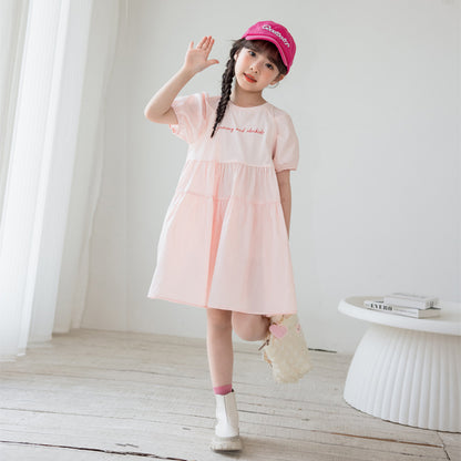 Korean Style Girls' Puff Sleeves Princess Dress