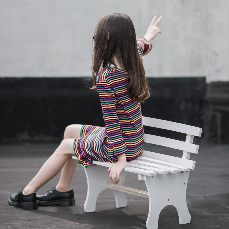 Striped Bell-Sleeve Princess Dress