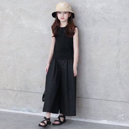 Japanese Style Girls' Wide Leg Capri Pants Black