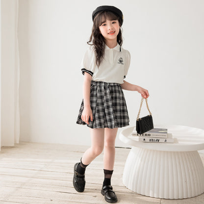 Preppy Style Polo Tee and Plaid Skirt Set