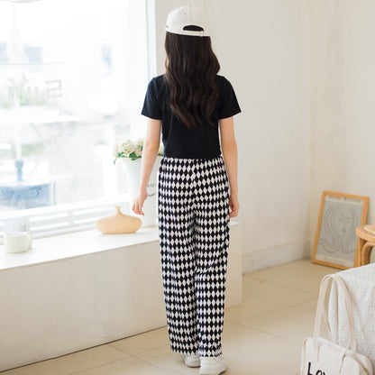 Checkered T-shirt and Pants Two Pieces Set