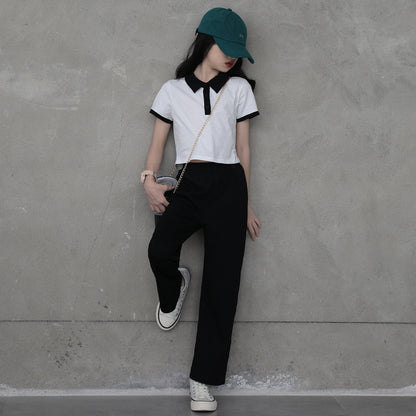 Casual Girls' Polo Shirt and Straight Pants Two Pieces Set