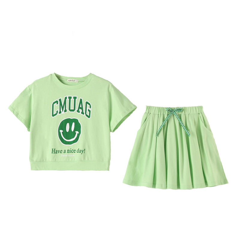 Girls' T-shirt and Skirt Athletic Two Pieces Set