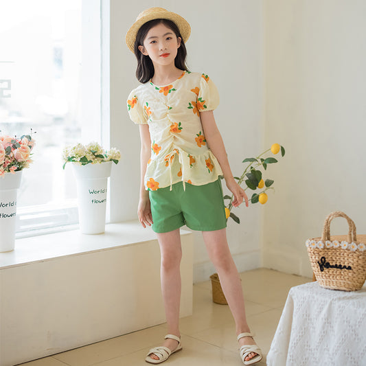 Girls' Floral Print Top and Shorts Two Pieces Outfit Set