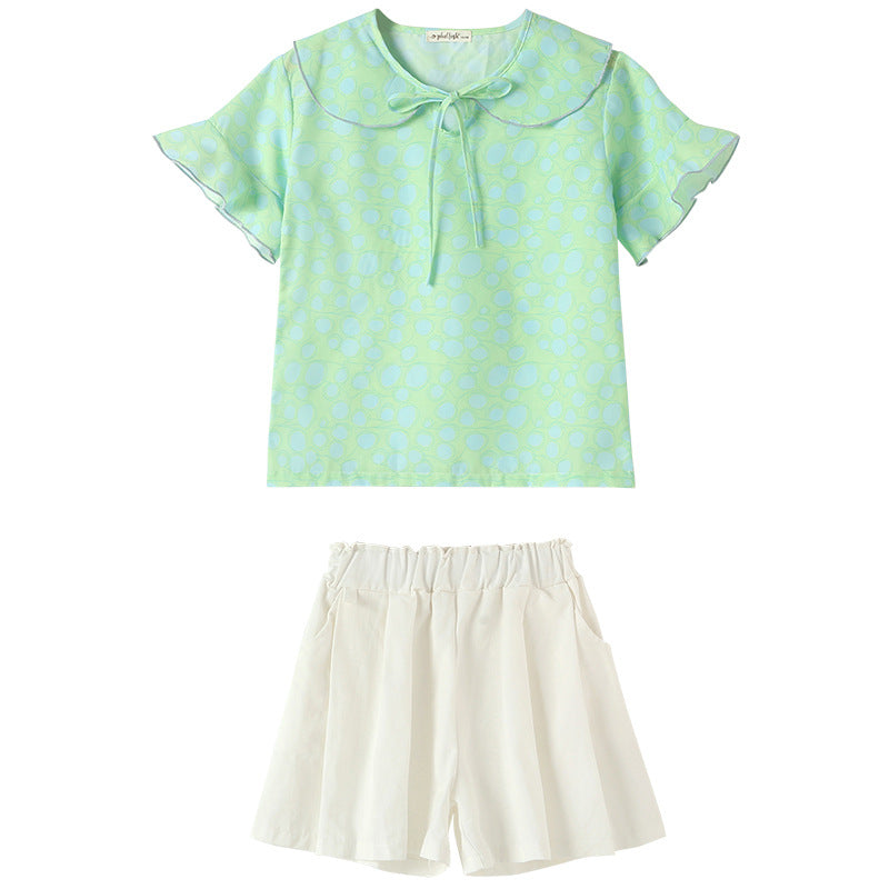 Girls' Polka Dot Short Sleeve Top and Shorts Two Piece Set
