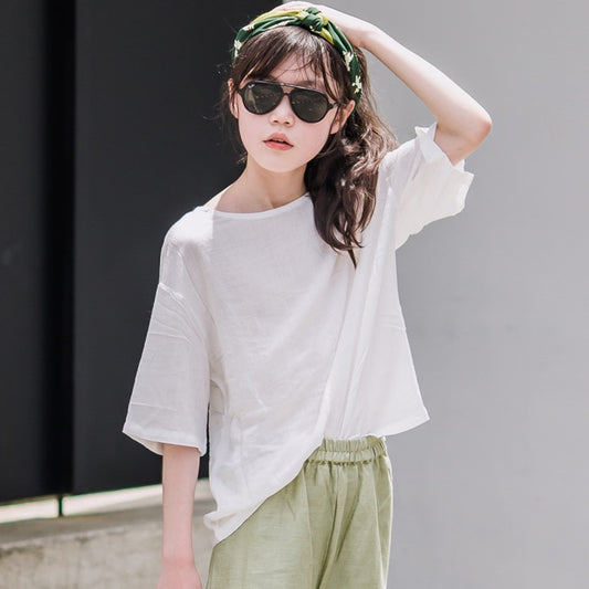 Girls' Korean Style Casual T-shirt and Pants Two Pieces Set