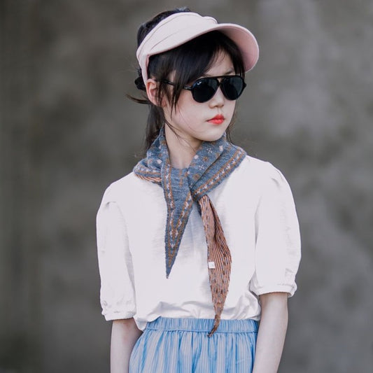 Short-Sleeve Cotton T-Shirt and Vertical Striped Half-Skirt