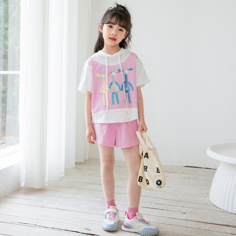 Girls' Chic Hoodie and Shorts Two Pieces Set