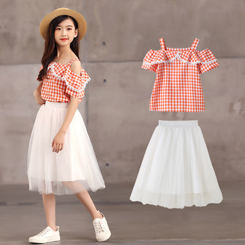 Girls' Preppy Style T-shirt and Pleated Skirt Two Pieces Set – SUNJIMISE  Kids Fashion