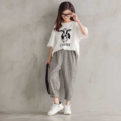 Korean Style Girls' Plain Color Vest and Capri Pants Outfit – SUNJIMISE  Kids Fashion