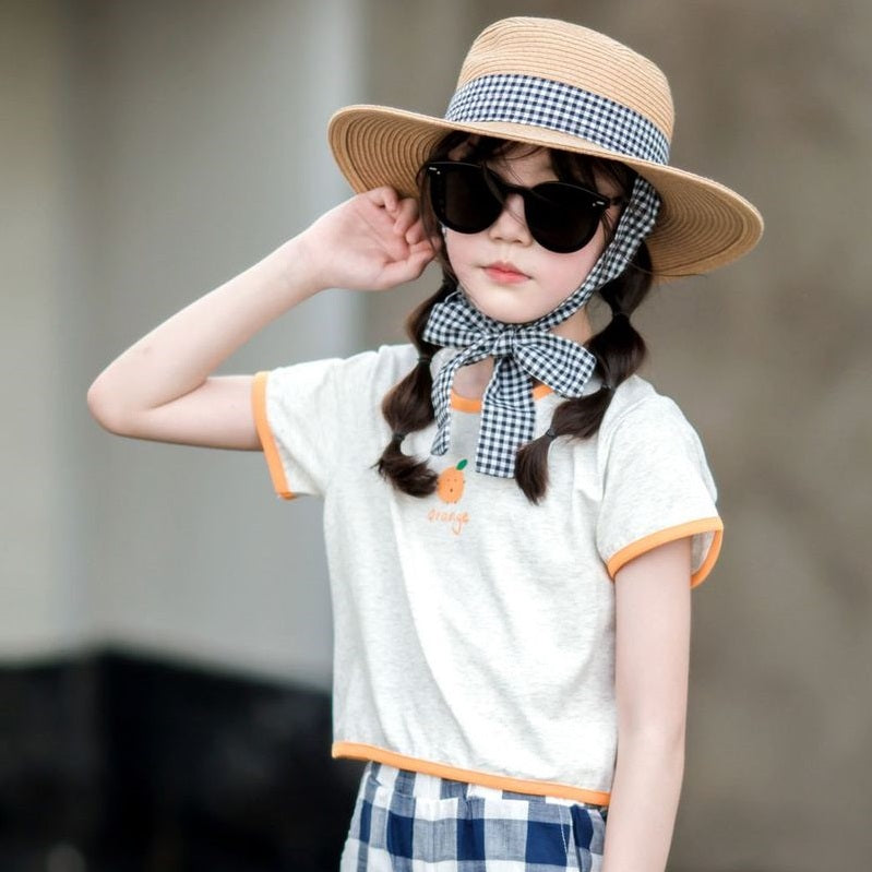 Plaid Wide-leg Pants and Cartoon T-shirt Two Pieces Set