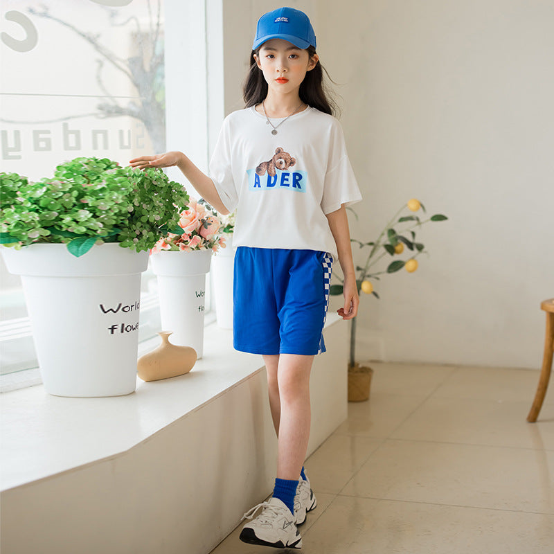 Girls' Casual T-shirt and Shorts Two Pieces Outfit Set