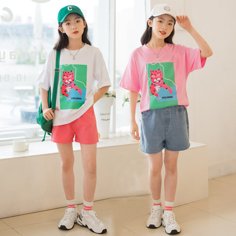 Girls' Chic T-shirt and Shorts Two Pieces Outfit Set