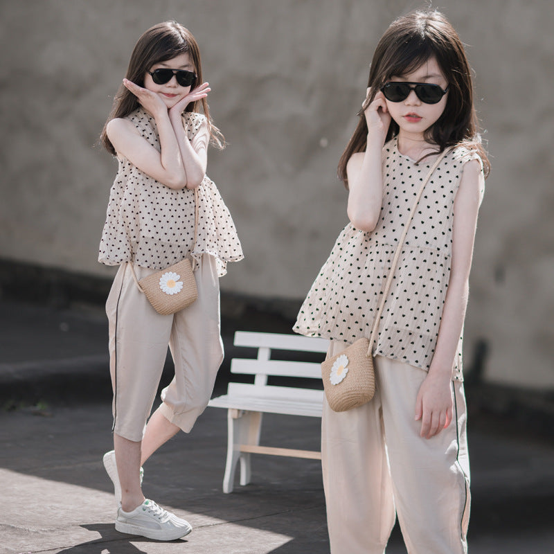Chic Doll-style Polka Dot Two Pieces Outfit for Girls