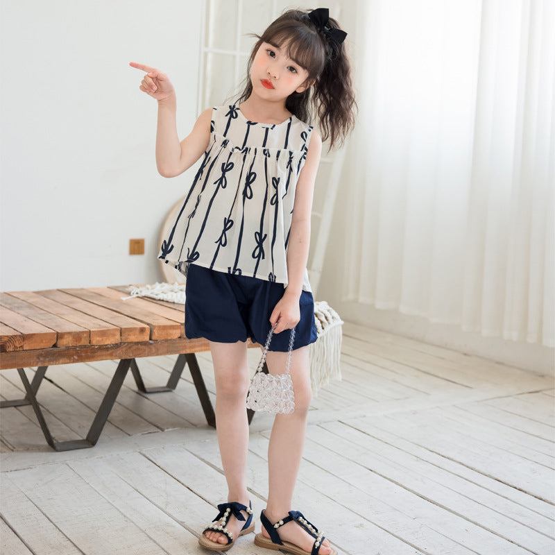 Girls' Casual Sleeveless Top and Bloomers Two Pieces Set