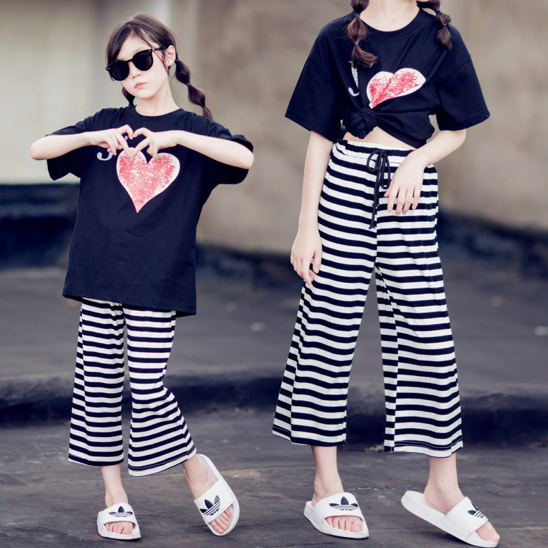Trendy Kid Girl's T-shirt and Striped Pants