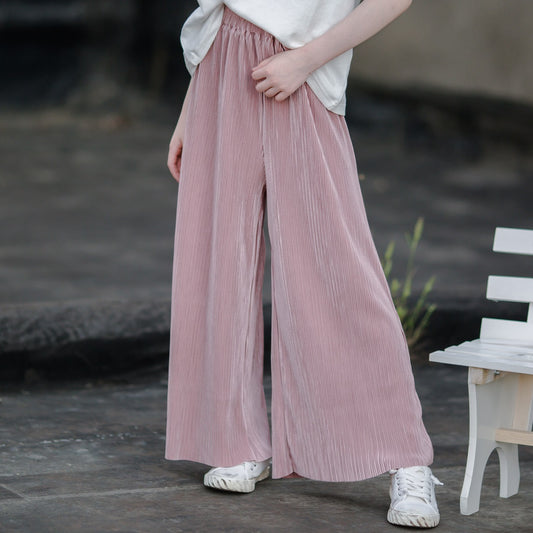 child fashion pleated pink wide-leg pants