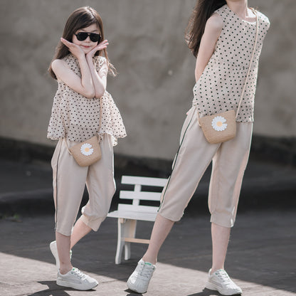 Girls' Chic Doll-style Polka Dot Two Pieces Set