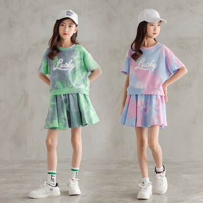 Korean Style Girls' Tie-dye Two Pieces Set
