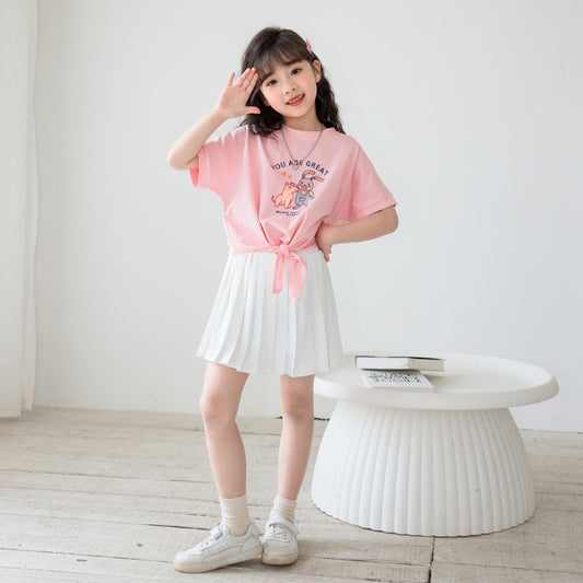 Girls' Chic T-shirt and Pleated Skirt Two Pieces Outfit Set