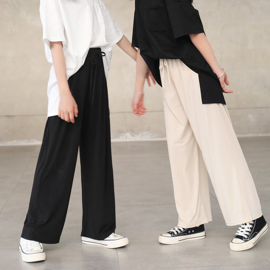 Casual Girls' Plain Color T-shirt and Straight Floor-length Pants