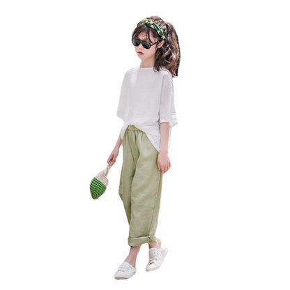 Girls' Korean Style Casual T-shirt and Pants Two Pieces Set