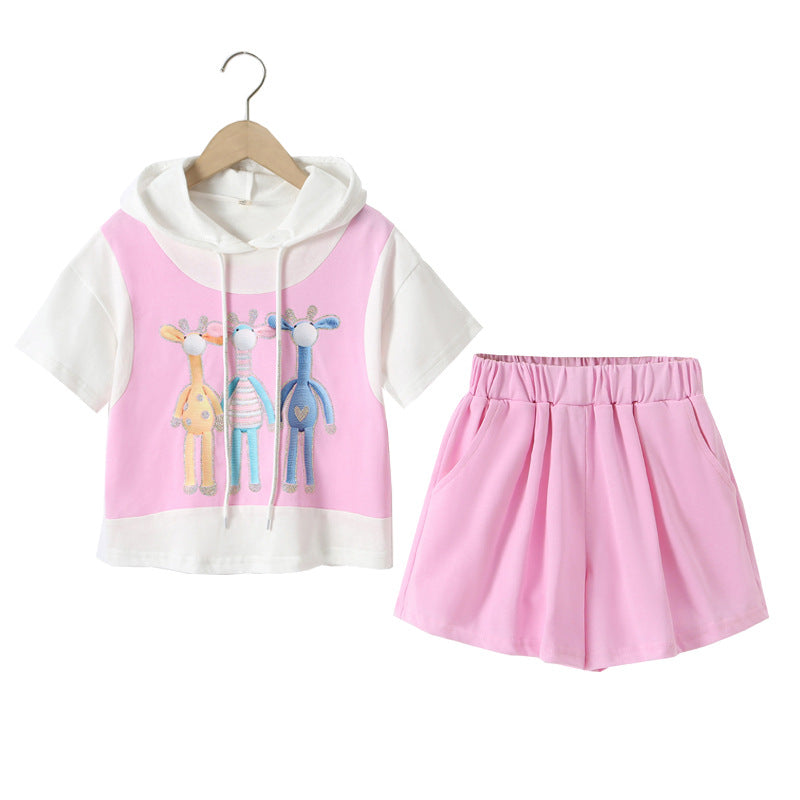 Girls' Chic Hoodie and Shorts Two Pieces Set
