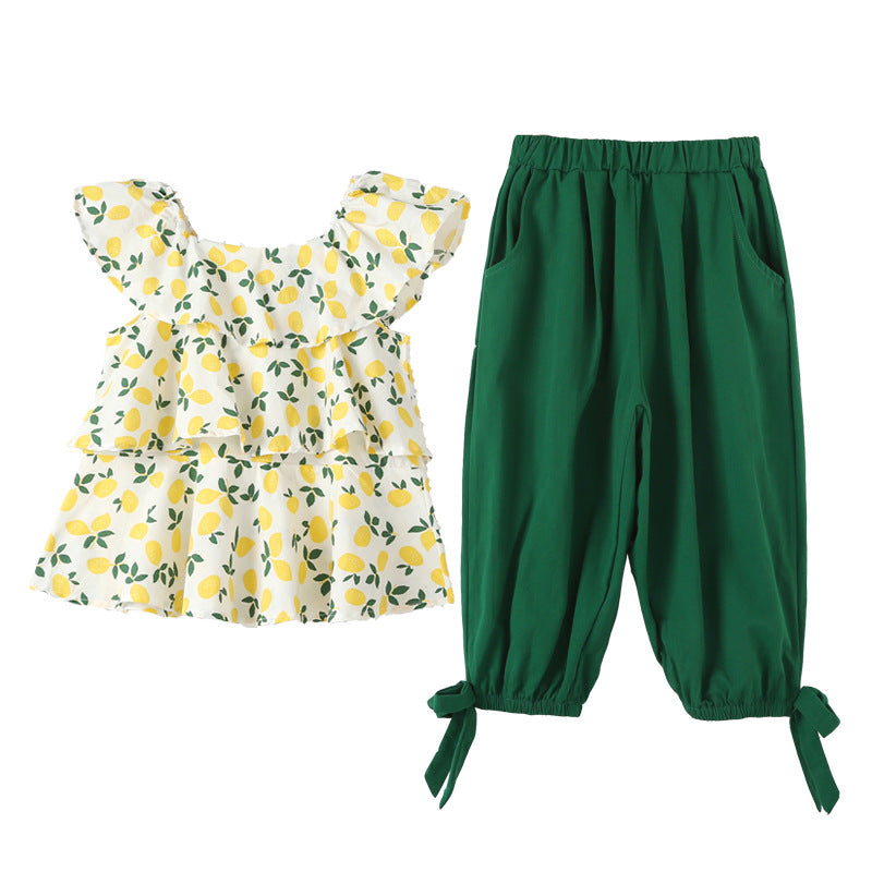 Girls' Floral Top and Pants Two Pieces Outfit Set