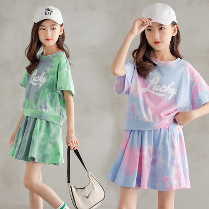 Korean Style Girls' Tie-dye Two Pieces Set